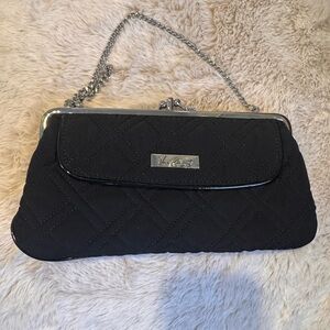 Vera Bradley Black Quilted Clutch with Silver Chain